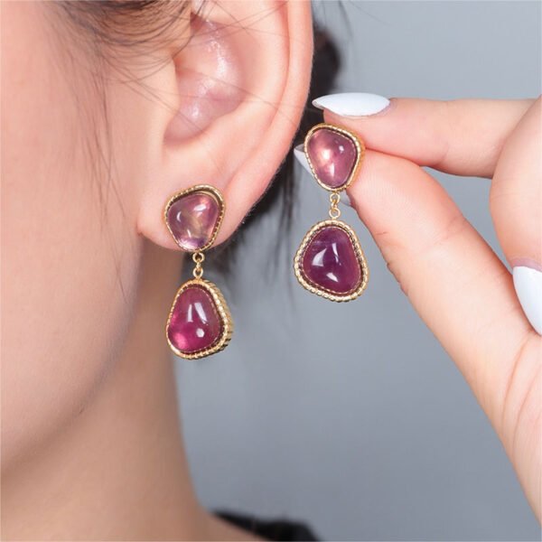 Double Pear Shape Gemstone Gold Stud Earrings - Image 3