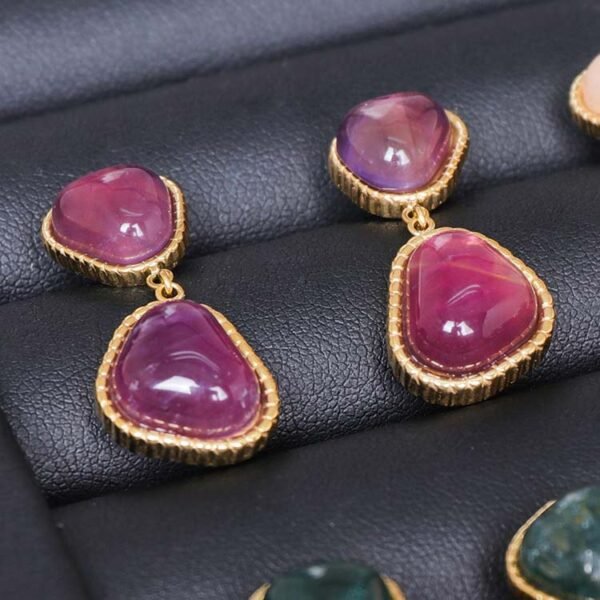 Double Pear Shape Gemstone Gold Stud Earrings - Image 4