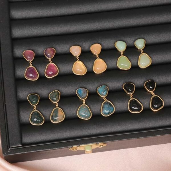 Double Pear Shape Gemstone Gold Stud Earrings - Image 2