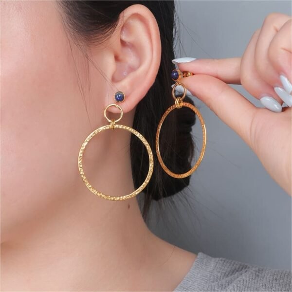 Gemtone Stud Large Gold Dangle Hoop Earrings - Image 2