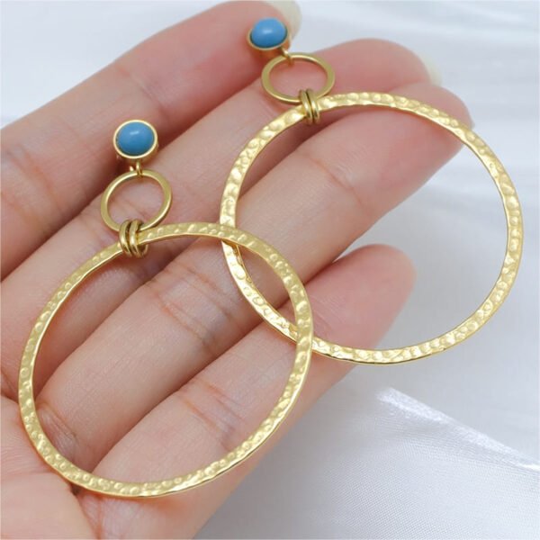 Gemtone Stud Large Gold Dangle Hoop Earrings - Image 4