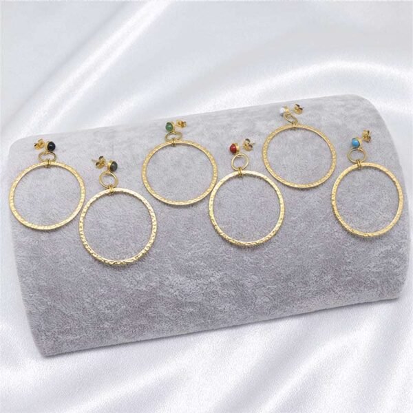 Gemtone Stud Large Gold Dangle Hoop Earrings - Image 3