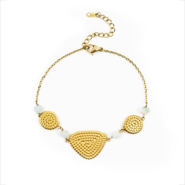 Gold Woven Texture Round Disc Charm Bracelet