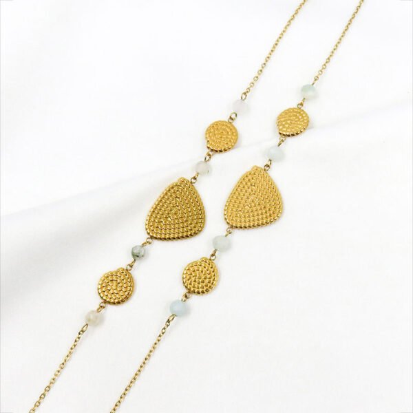 Gold Woven Texture Round Disc Charm Bracelet - Image 4