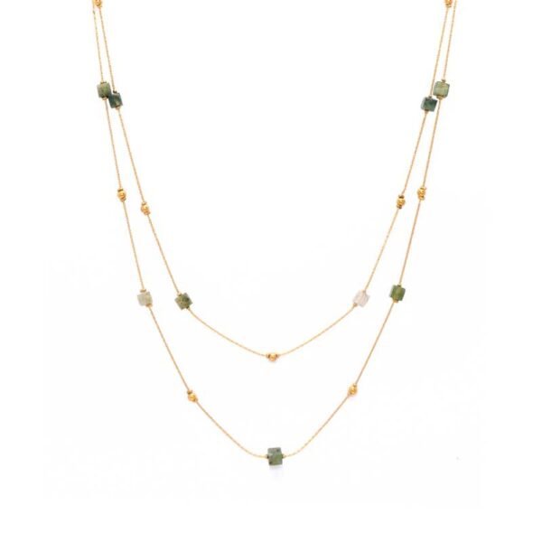 Square Glitter Gemstone Gold Beads Layering Necklaces
