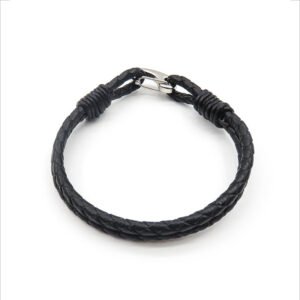 Stainless Steel Clasp 2-Line Braided Leather Bracelets for Men