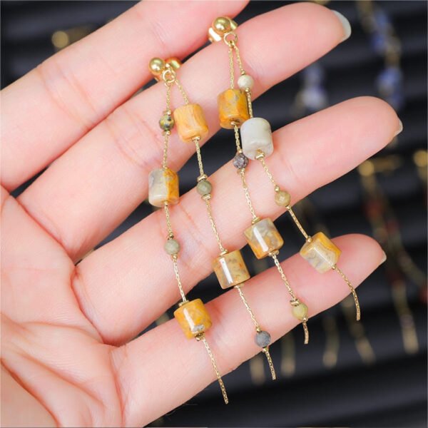 Gemstone Long Tassel Linear Drop Earrings - Image 4
