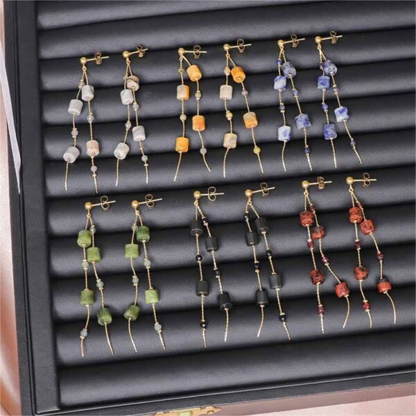Gemstone Long Tassel Linear Drop Earrings - Image 2