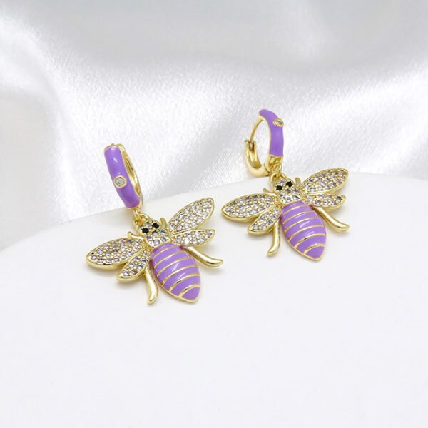Gold Bee Enamel Dangle Huggie Earrings