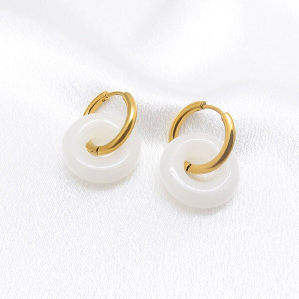 Handmade Natural White Jade Dangle Huggie Hoop Earrings