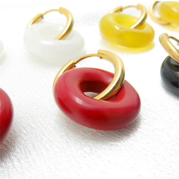 Handmade Natural White Jade Dangle Huggie Hoop Earrings - Image 2