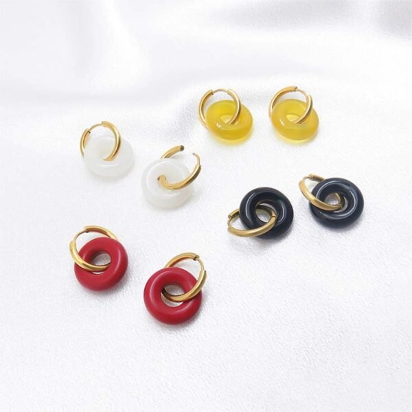 Handmade Natural White Jade Dangle Huggie Hoop Earrings - Image 4