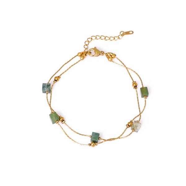 Square Gemstone Gold Beads Double Layer Bracelet for Women