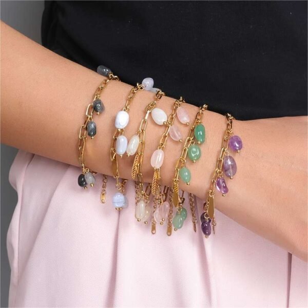 Gold Paperclip Chain Gemstone Charm Bracelet - Image 2