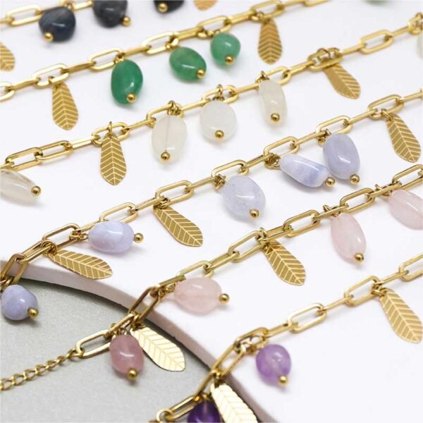 Gold Paperclip Chain Gemstone Charm Bracelet - Image 3