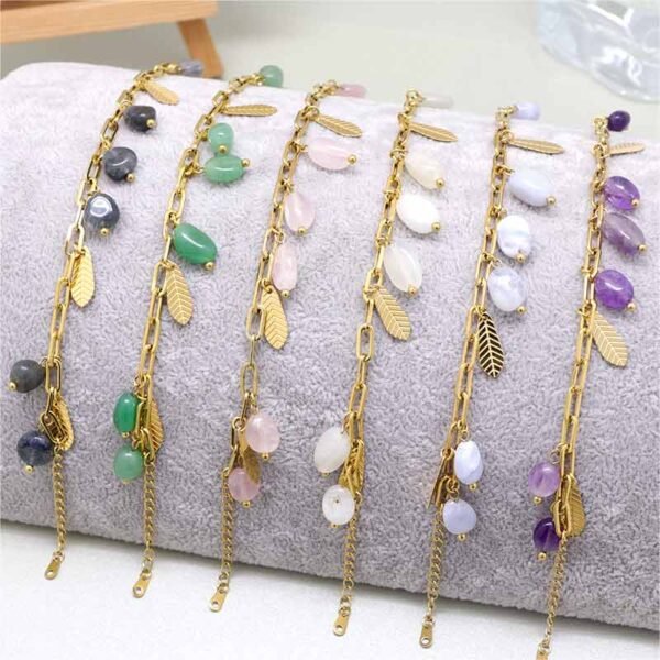 Gold Paperclip Chain Gemstone Charm Bracelet - Image 4