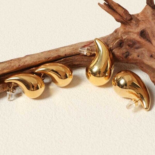 Chunky Gold Teardrop Earrings for Women - Image 2
