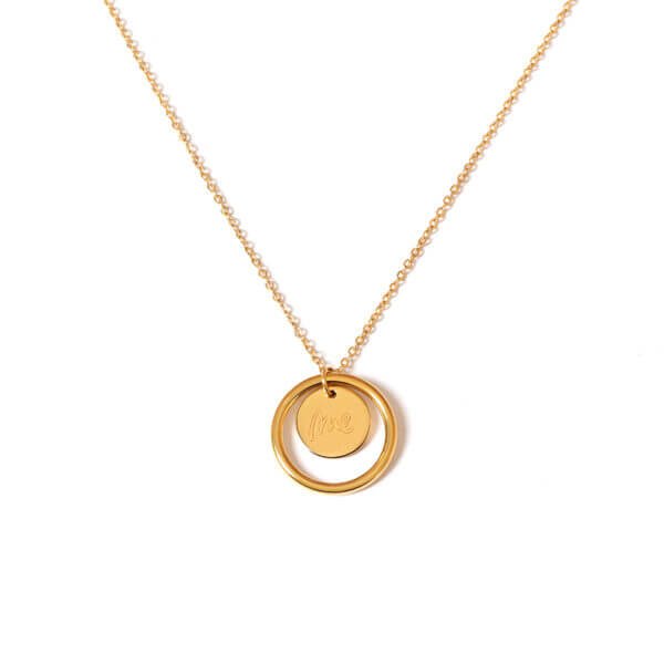Engravable Letter Double Circle Pendant Necklace