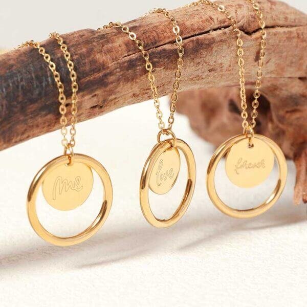 Engravable Letter Double Circle Pendant Necklace - Image 2