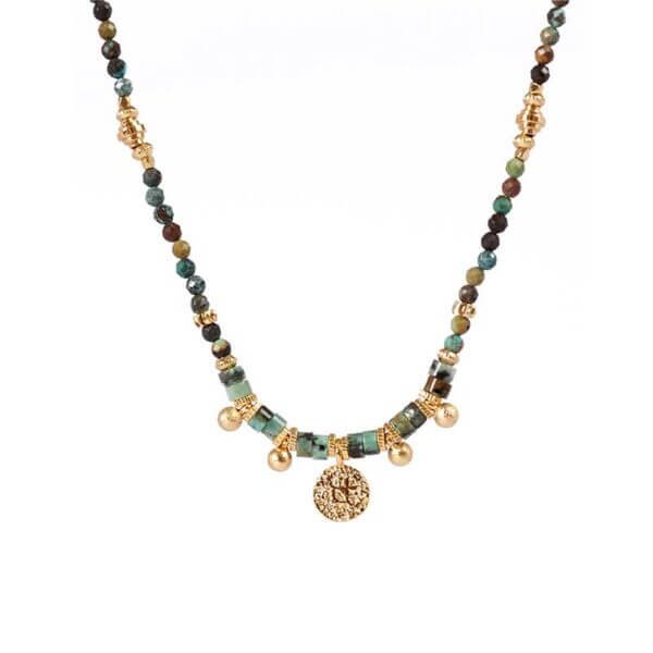 Gold Charm Multi Gems Beaded Necklace