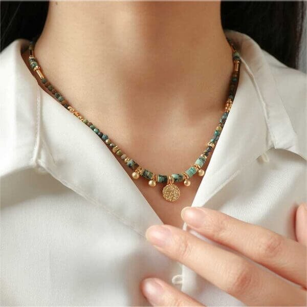 Gold Charm Multi Gems Beaded Necklace - Image 4