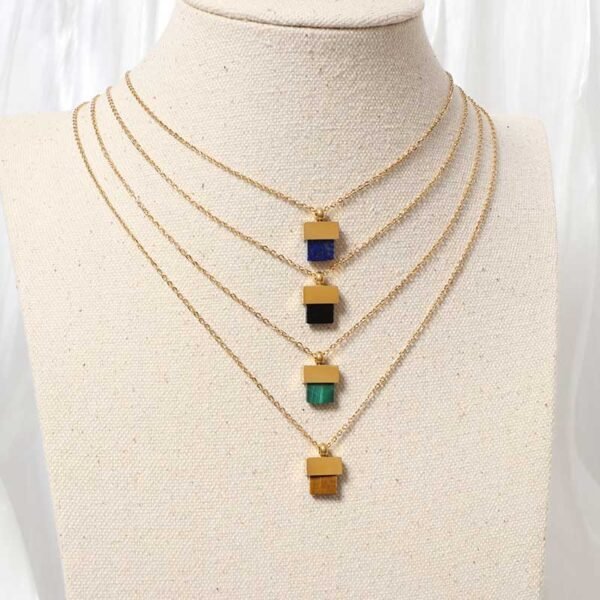 Square Malachite Gems Pendant Necklace - Image 4