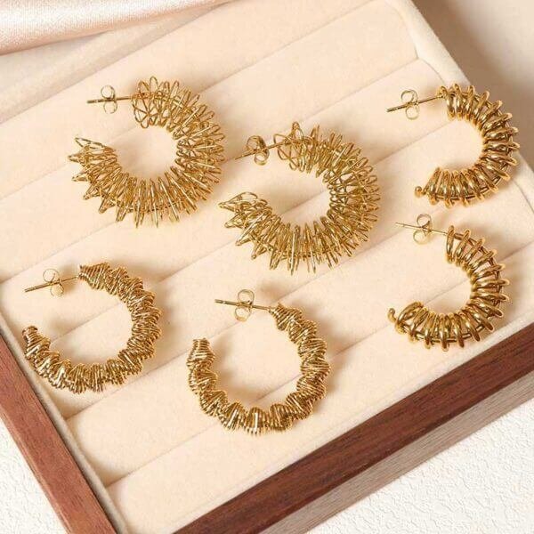 Gold Spiral Coil Hoop Earrings - Image 2