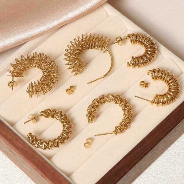 Gold Spiral Coil Hoop Earrings - Image 4
