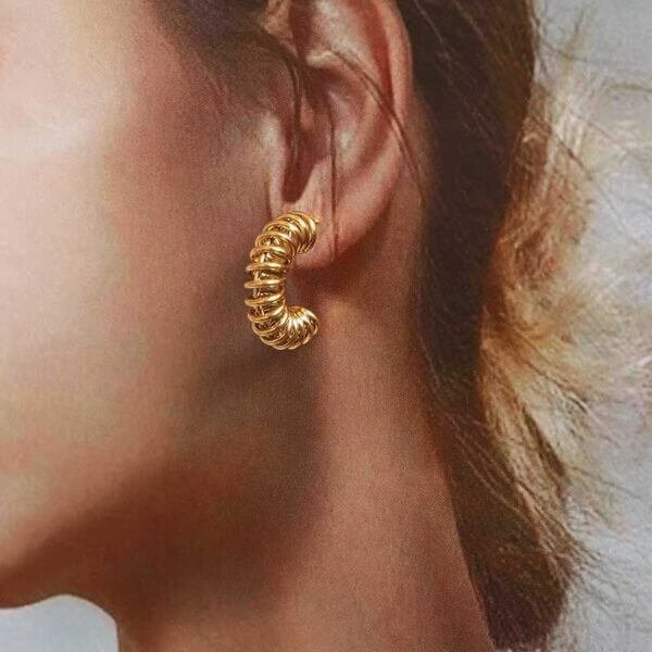 Gold Spiral Coil Hoop Earrings - Image 3