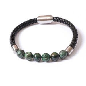 Lava Natural Gemstone Bead Black Leather Bracelet