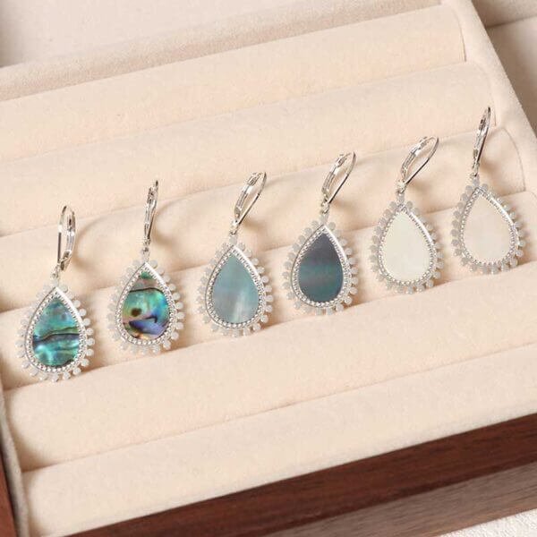 Vintage Abalone shell Teardrop Silver Earring - Image 2