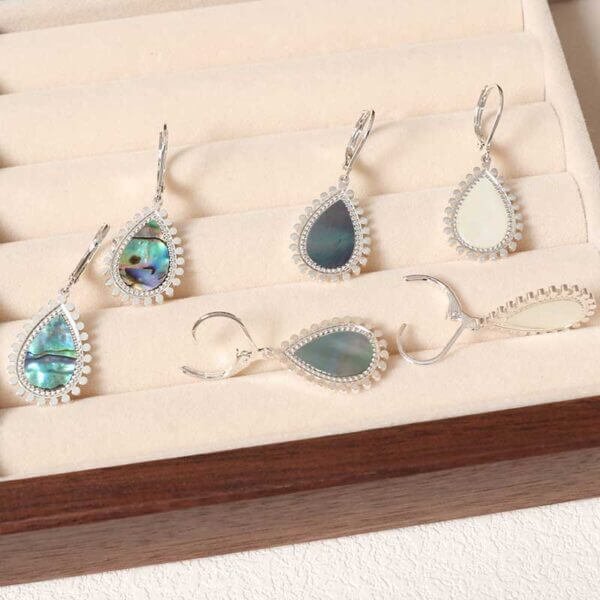Vintage Abalone shell Teardrop Silver Earring - Image 3