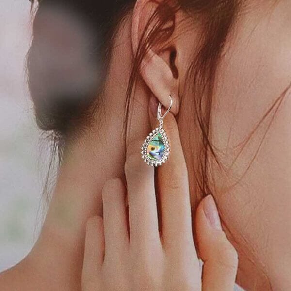 Vintage Abalone shell Teardrop Silver Earring - Image 4