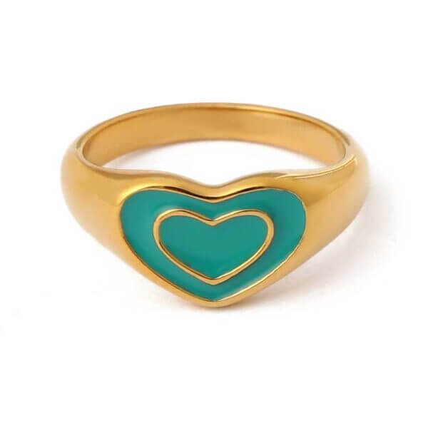 Chunky Double Enamel Heart Rings for Women