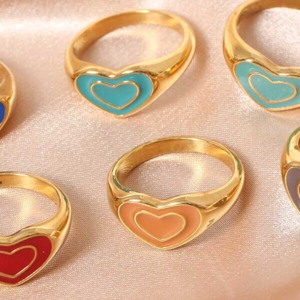 Chunky Double Enamel Heart Rings for Women - Image 4