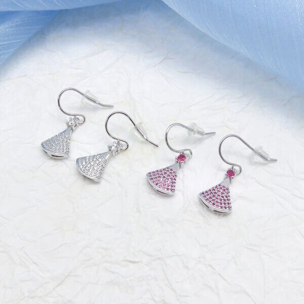 Cubic Zirconia Pave Sterling Silver Fan Drop Earrings - Image 3