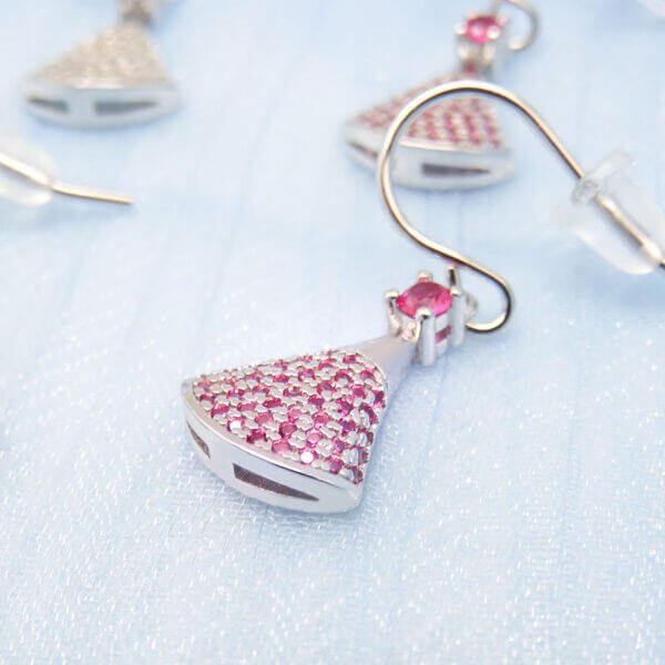 Cubic Zirconia Pave Sterling Silver Fan Drop Earrings - Image 2