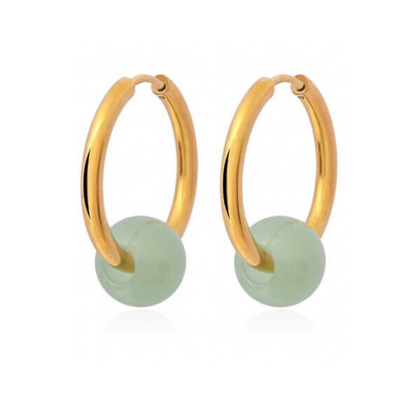 Natural Green Gemstone Gold Hoop Earrings
