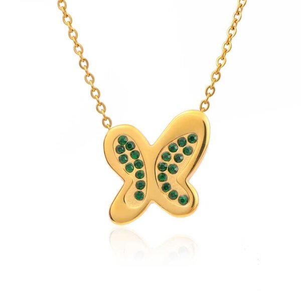 Zircon Inlay Gold Butterfly Necklace