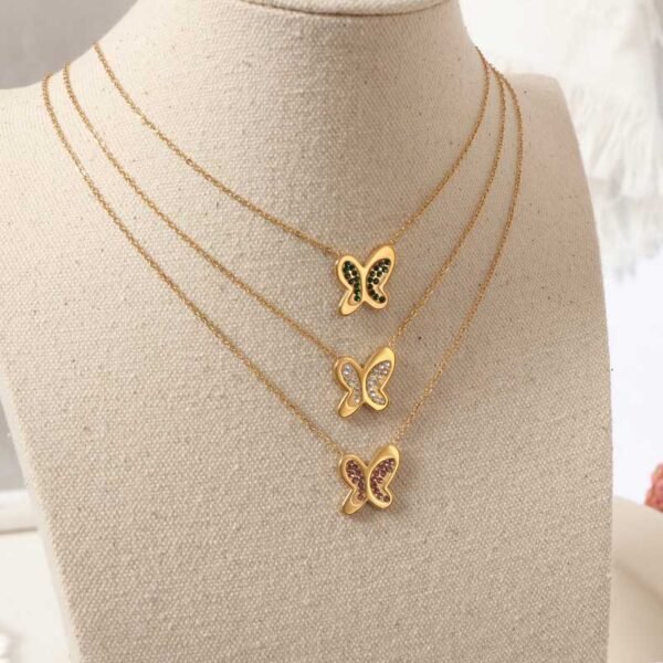 Zircon Inlay Gold Butterfly Necklace - Image 3