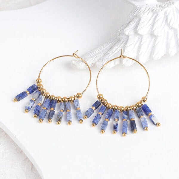 Bohemia Gold Beads Sodalite Dangle Earrings