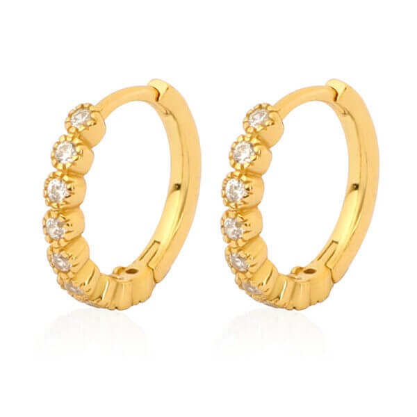 CZ Pave Gold Huggie Hoop Earrings