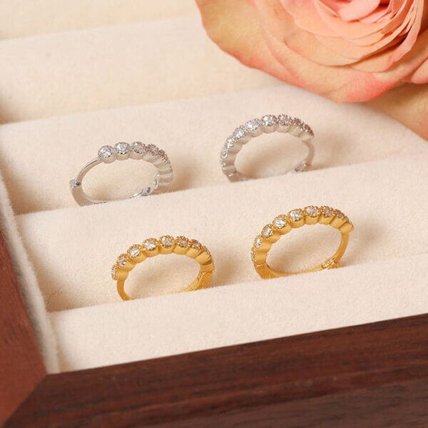 CZ Pave Gold Huggie Hoop Earrings - Image 3