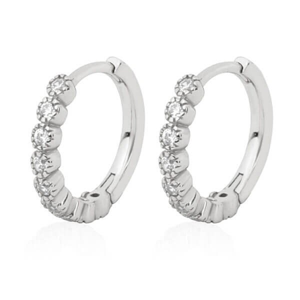 White Rhodium Huggie Hoop Earrings with CZ