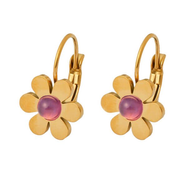 Amethyst Daisy Flower Drop Earrings