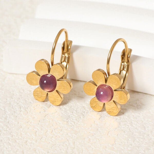 Amethyst Daisy Flower Drop Earrings - Image 3