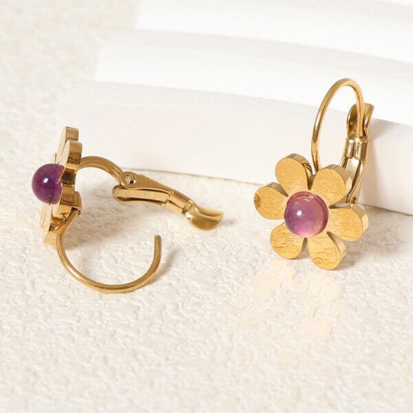 Amethyst Daisy Flower Drop Earrings - Image 2
