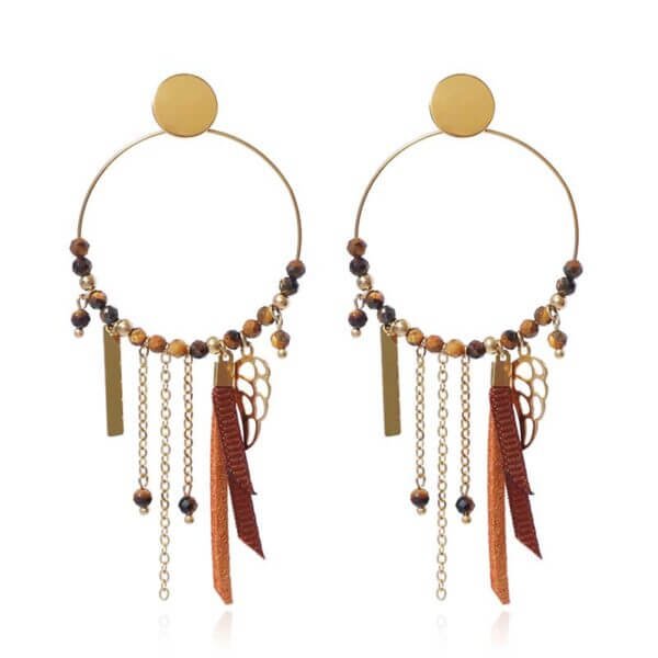 Bohemia Gemstone Beads Tassels Hoop Earrings