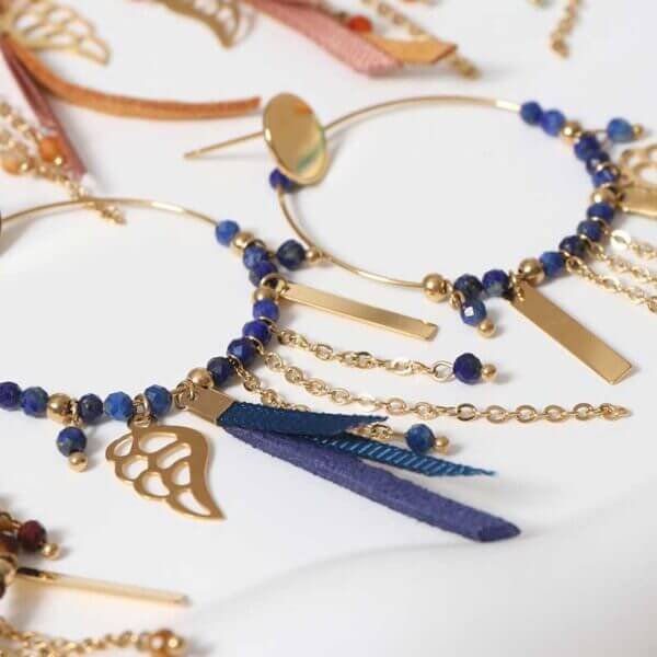 Bohemia Gemstone Beads Tassels Hoop Earrings - Image 3