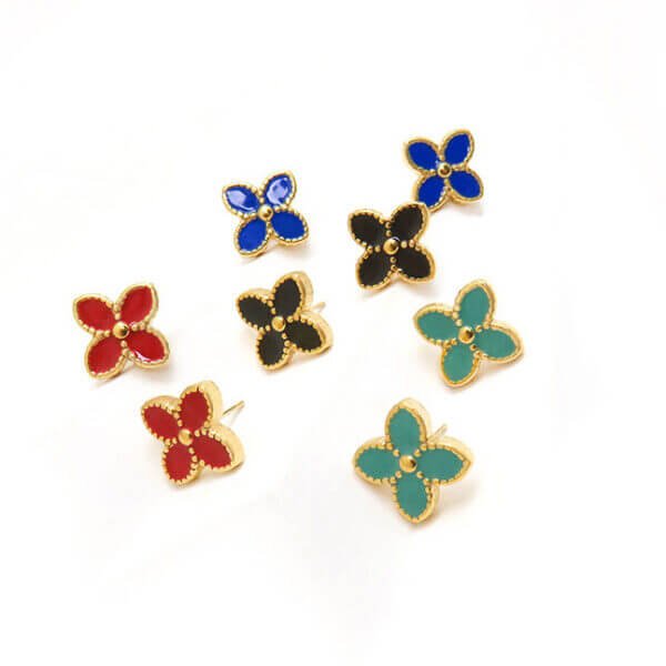 Enamel Four Leaf Clover Stud Earrings